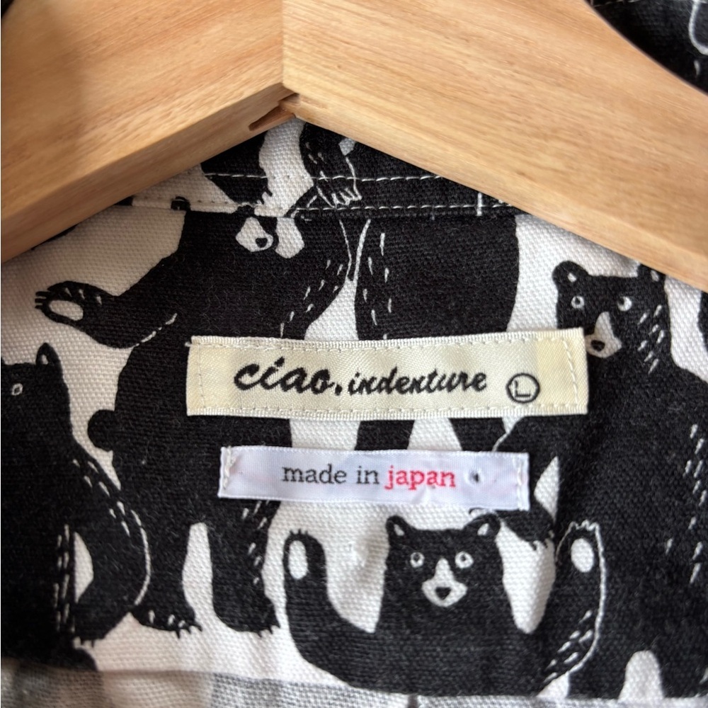 Ciao Indenture Made in Japan Bear Print Button Down Shirt Black White L - Picture 6 of 9